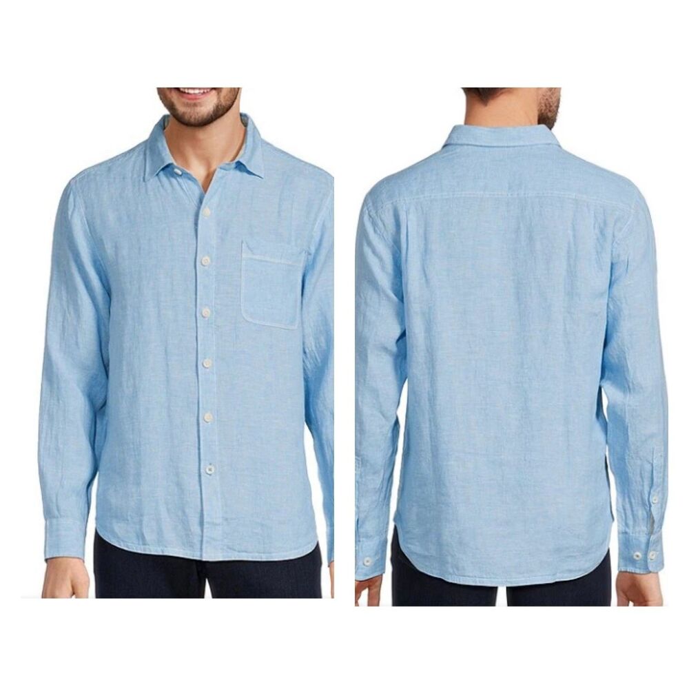 SZ L Tommy Bahama Men's Linen Paradise Breezer Long Sleeve Shirt Polynesia Blue